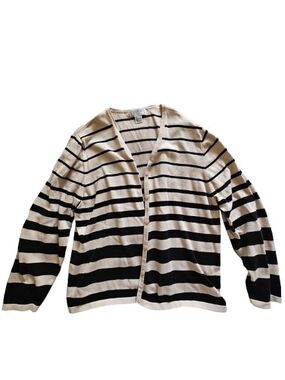 Jennifer Moore Black and Cream Striped V-Neck Cardigan